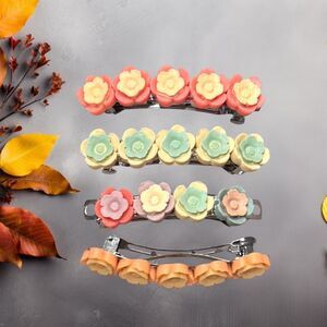 Four Resin Flower Hair Pin Barrettes #22126
